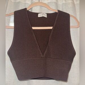 Aritzia Babaton Sculpt Knit Brown Deep V cropped tank top